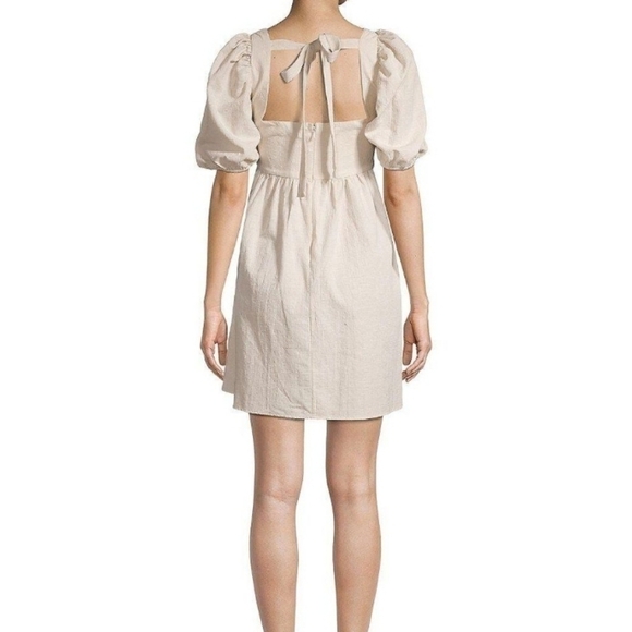 Jacquie the Label Beige Puff Sleeve Mini Babydoll Dress Medium - Picture 3 of 6
